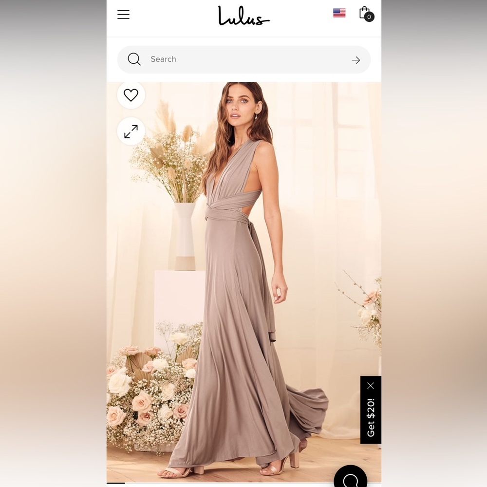 Taupe convertible maxi dress from Lulu’s, worn once